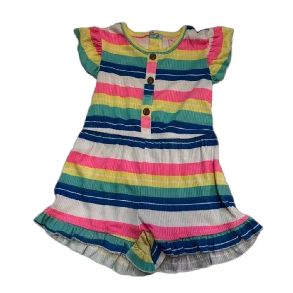 DELIAS Baby Girls Striped Romper Sleeveless Denim Vest Set Multicolor 2T NWT